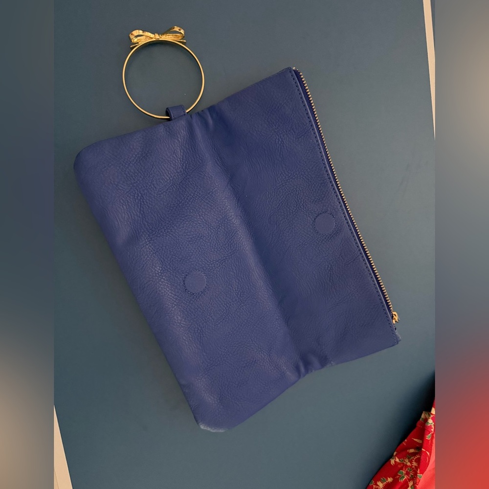Mud Pie Blue and Gold Clutch with Circular Ring Handle